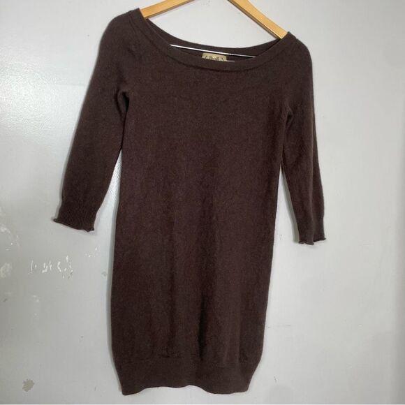 Juicy Couture Cashmere Chocolate Brown Sweater Dress 3/4 Sleeve Size Medium - Picture 2 of 6